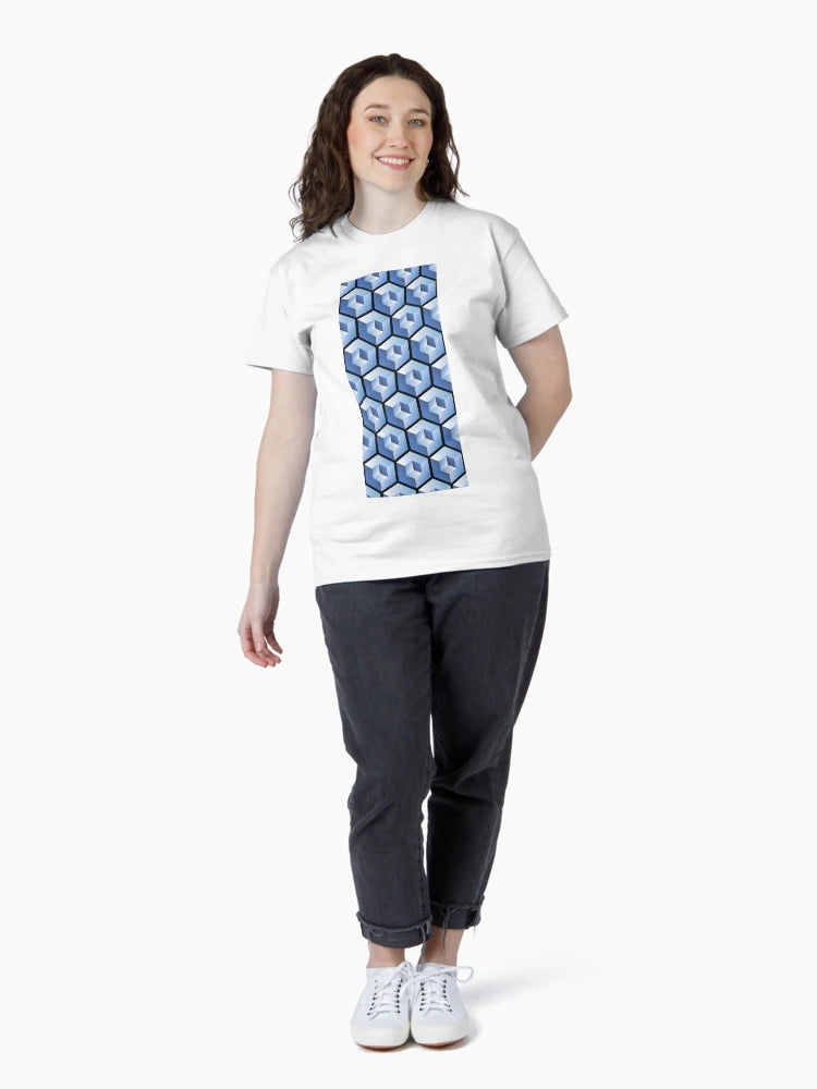 3D BLUE 'CUBE in CUBE' GEOMETRIC PATTERN ILLUSION on Black Background (Cube v3 BLUE on BLACK) ©