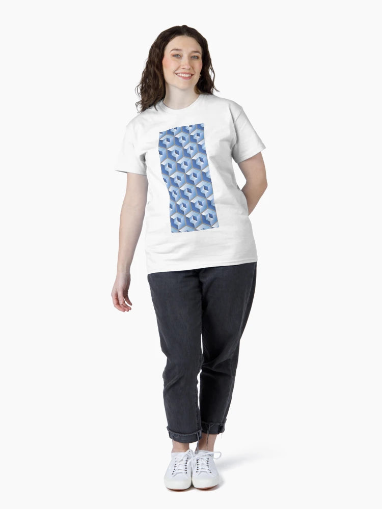 3D BLUE 'CUBE in CUBE' GEOMETRIC PATTERN ILLUSION on Gray Background (Cube v3 BLUE on GRAY) ©
