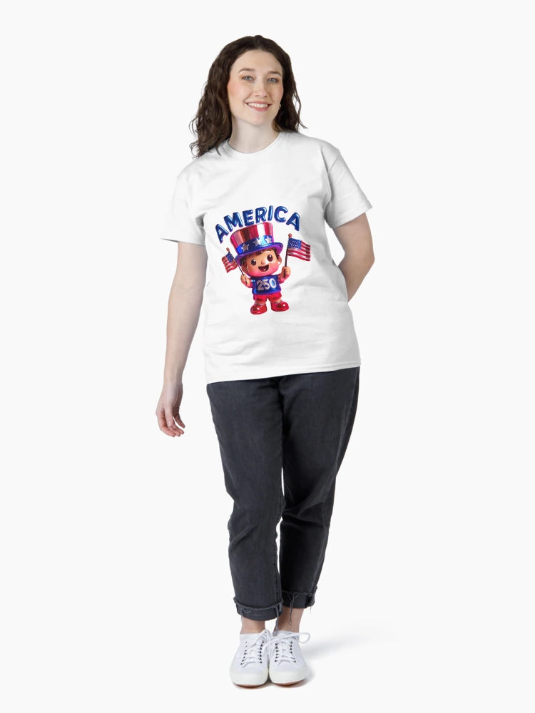 3D cartoon America 250 – Cute Patriotic Kid with Flags (3D Cartoon Style)