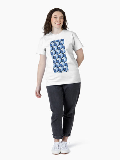 3D BLUE CUBE GEOMETRIC PATTERN on Black Background (v1BLUE on BLACK) ©