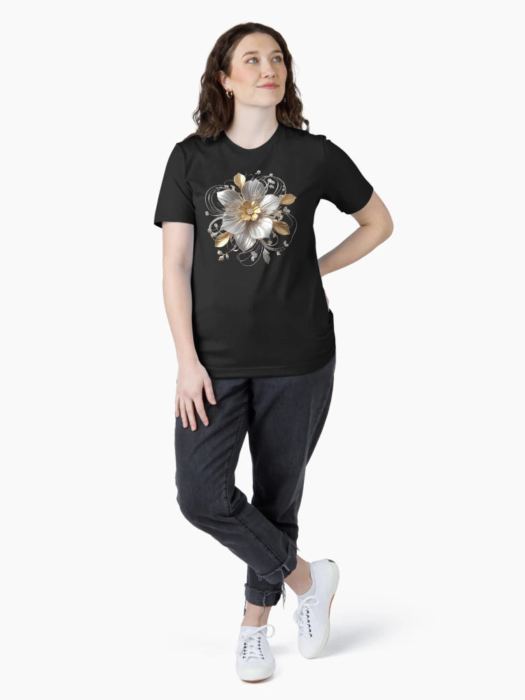 3D delicate white & gold flower