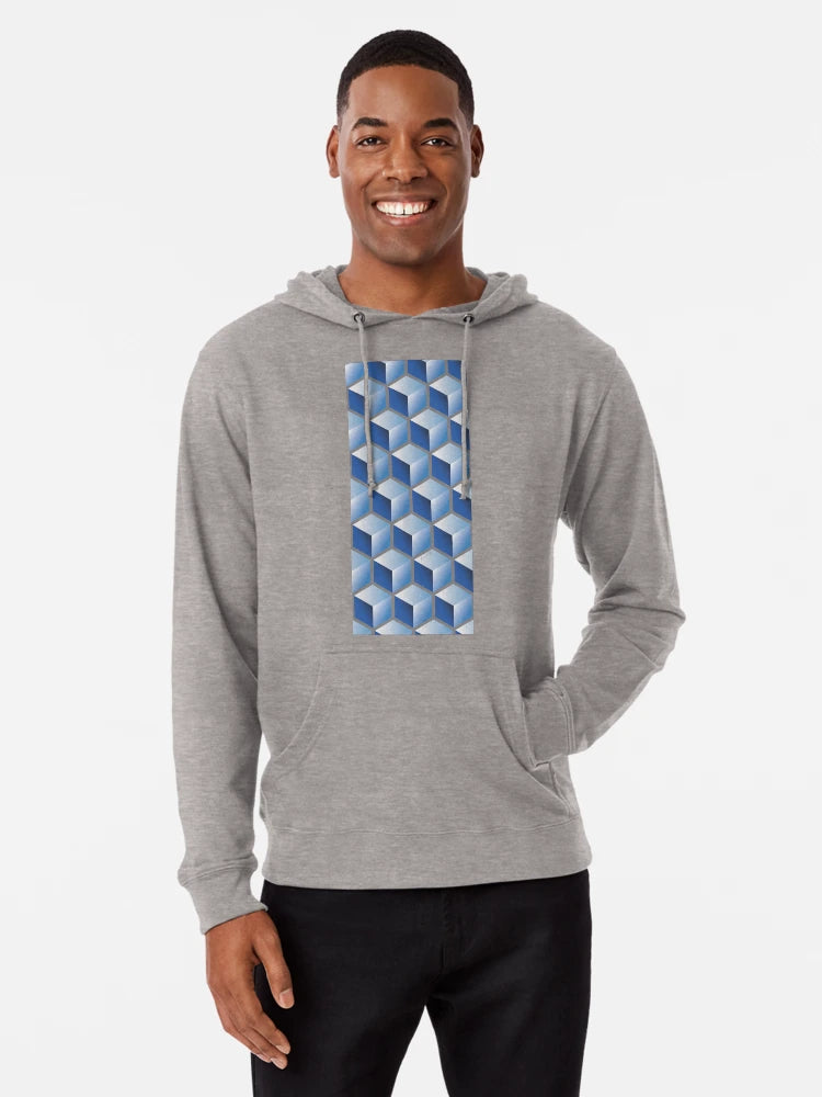 3D BLUE CUBE GEOMETRIC PATTERN on GRAY Background (v1BLUE on GRAY) ©