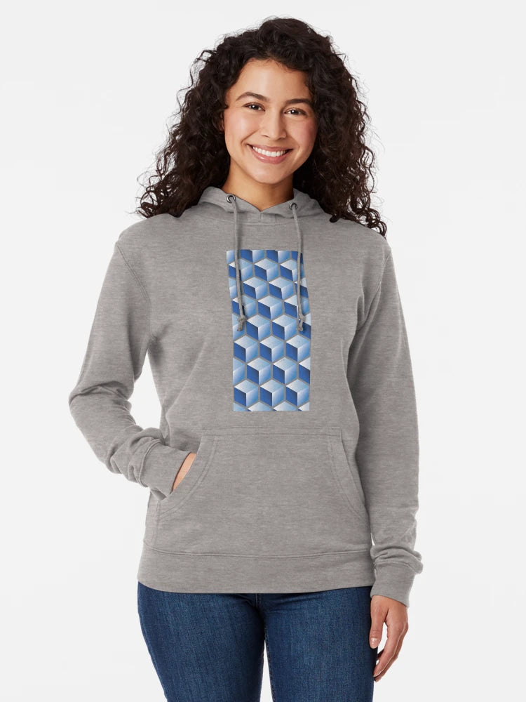 3D BLUE CUBE GEOMETRIC PATTERN on GRAY Background (v1BLUE on GRAY) ©