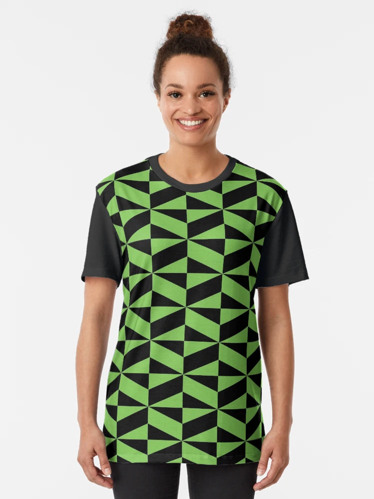 3D Effect Geometric Pattern - Green and Black Cubes Optical Illusion