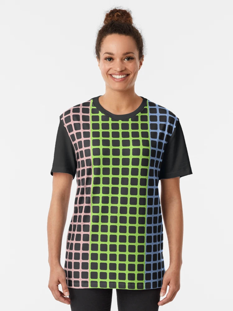 3d Square Pattern on Pale Chestnut, Inchworm, Light Cobalt Blue Colors