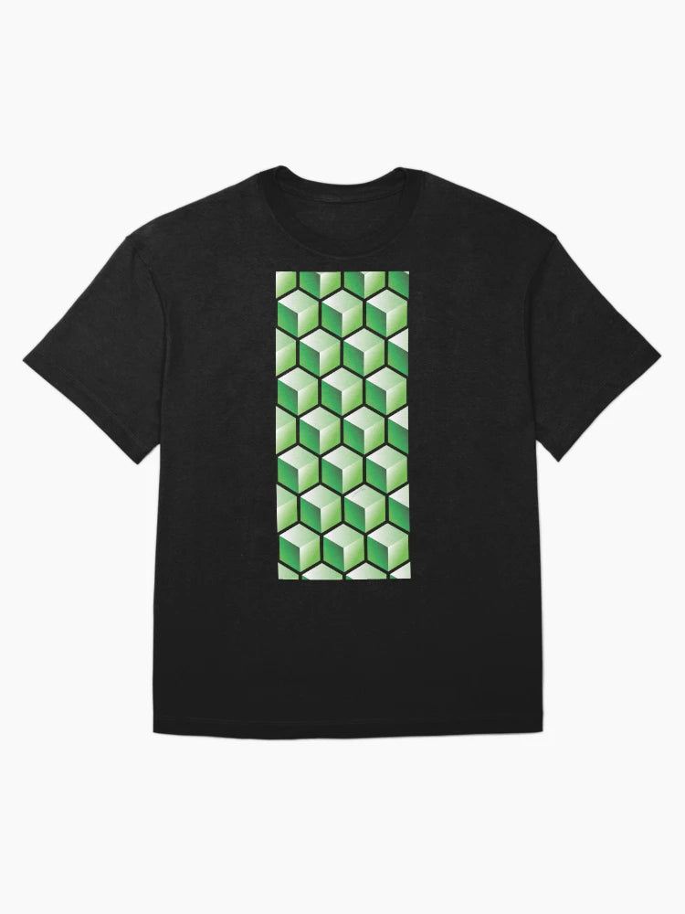 3D GREEN CUBE GEOMETRIC PATTERN on BLACK Background (v1GREEN on BLACK) ©