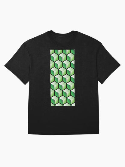 3D GREEN CUBE GEOMETRIC PATTERN on BLACK Background (v1GREEN on BLACK) ©