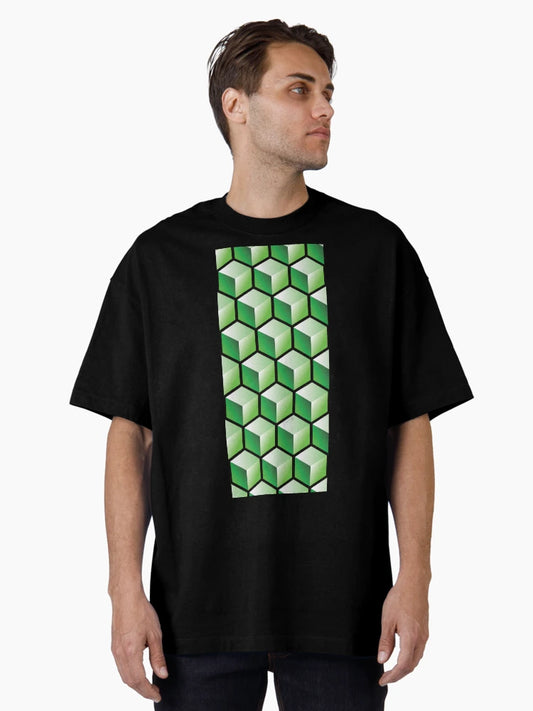 3D GREEN CUBE GEOMETRIC PATTERN on BLACK Background (v1GREEN on BLACK) ©