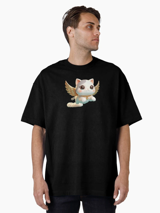 3D Cute Cat with Golden Wings, Kawaii Cat with Wings, Adorable Cute Cat