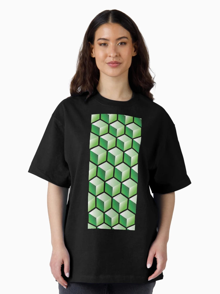 3D GREEN CUBE GEOMETRIC PATTERN on BLACK Background (v1GREEN on BLACK) ©
