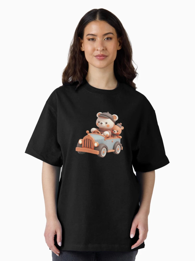 3D Mother Bear and Baby Bear Riding a Car, Cute Bear Riding a Car, Adorable Kawaii Bear Riding a Car